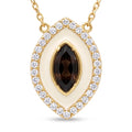 18K Yellow Gold Cubic Zirconia White Enamel Necklace