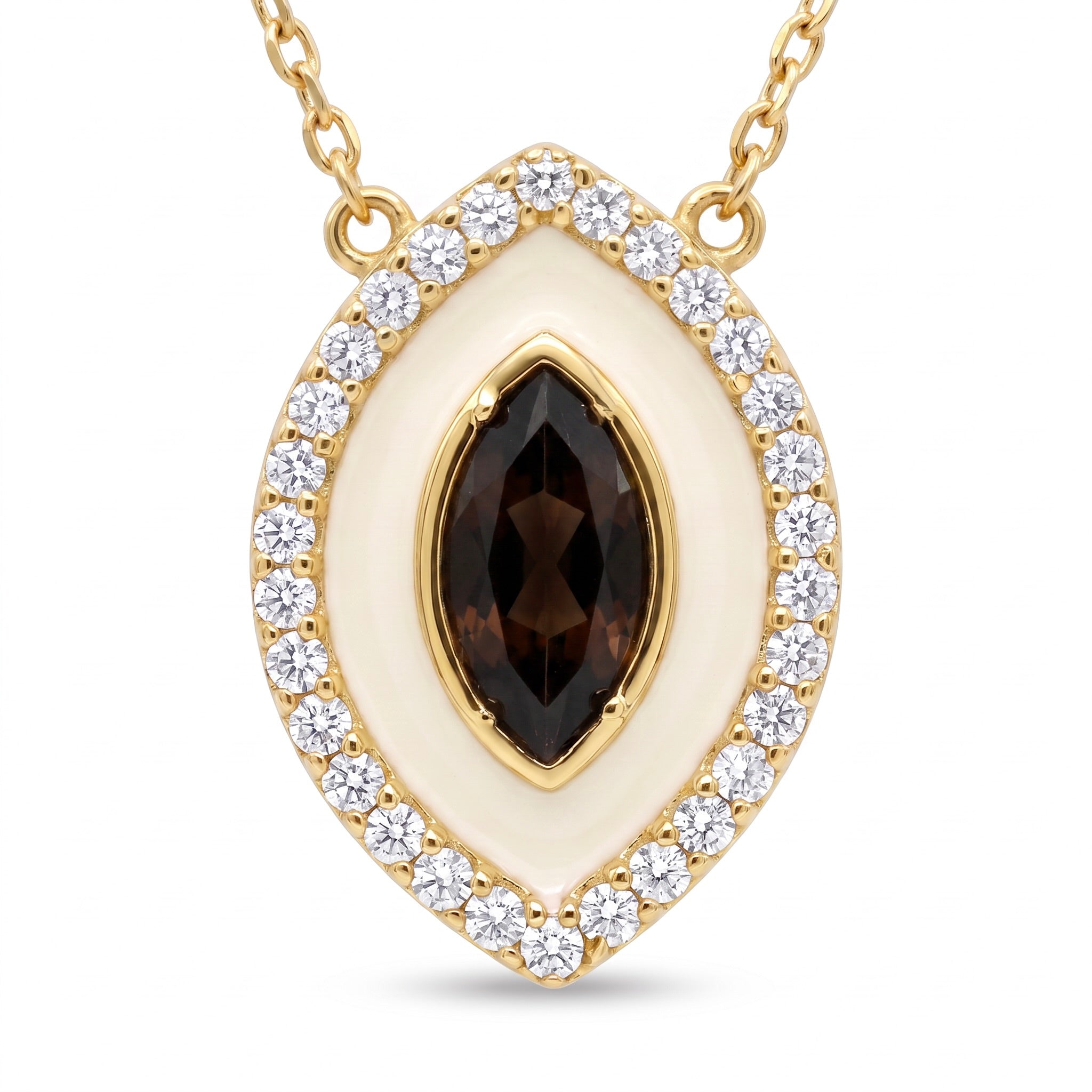 18K Yellow Gold Cubic Zirconia White Enamel Necklace