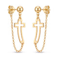 18K Yellow Gold Cross Dangle Earring