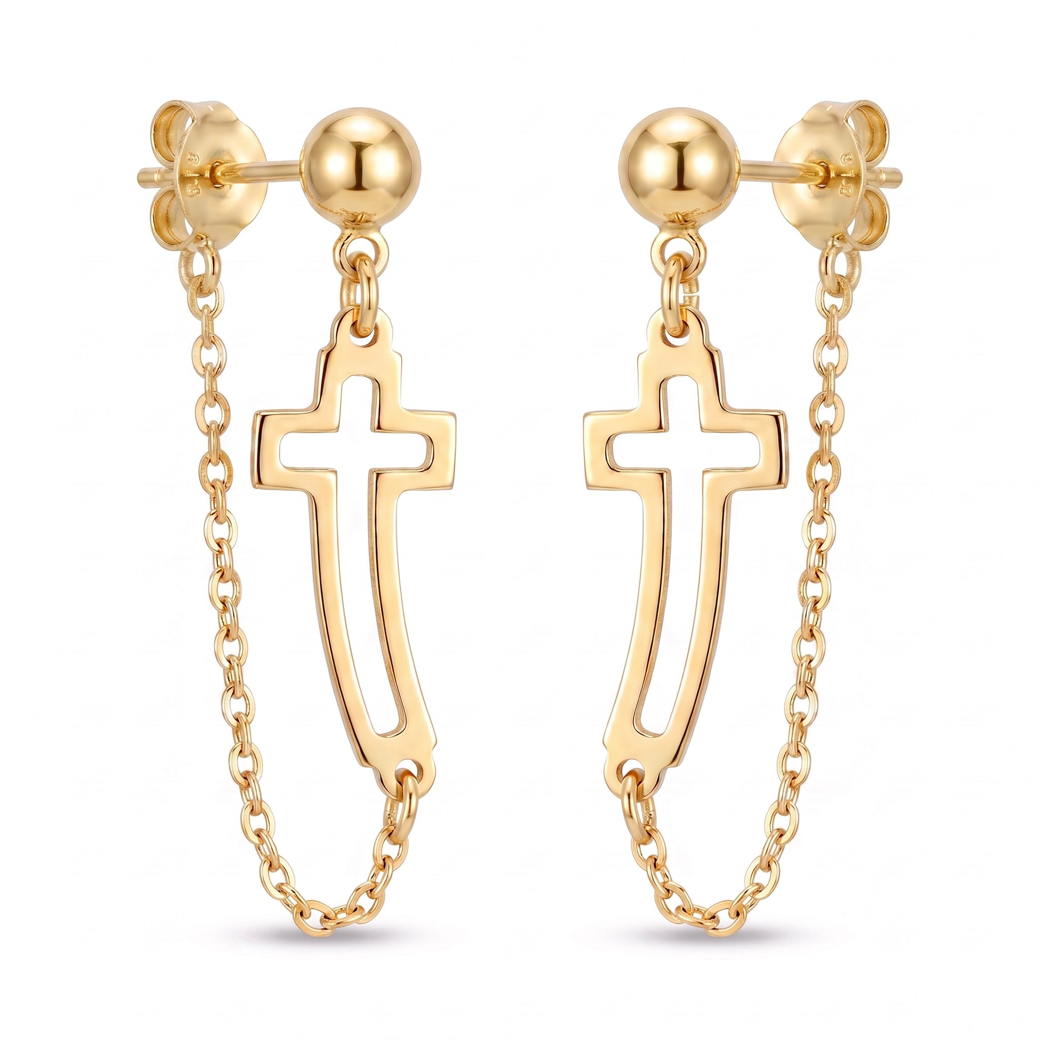 18K Yellow Gold Cross Dangle Earring