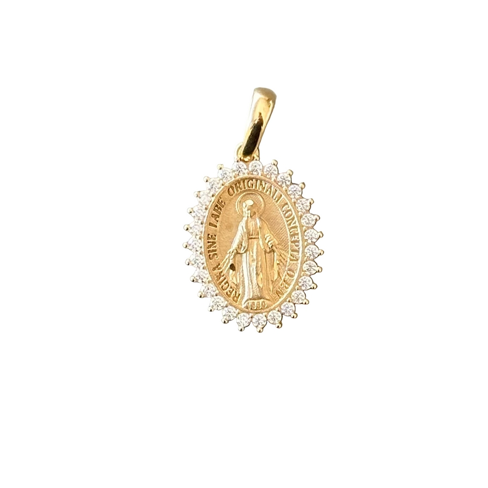 18K Gold Pendant CZ St. Mary Icon