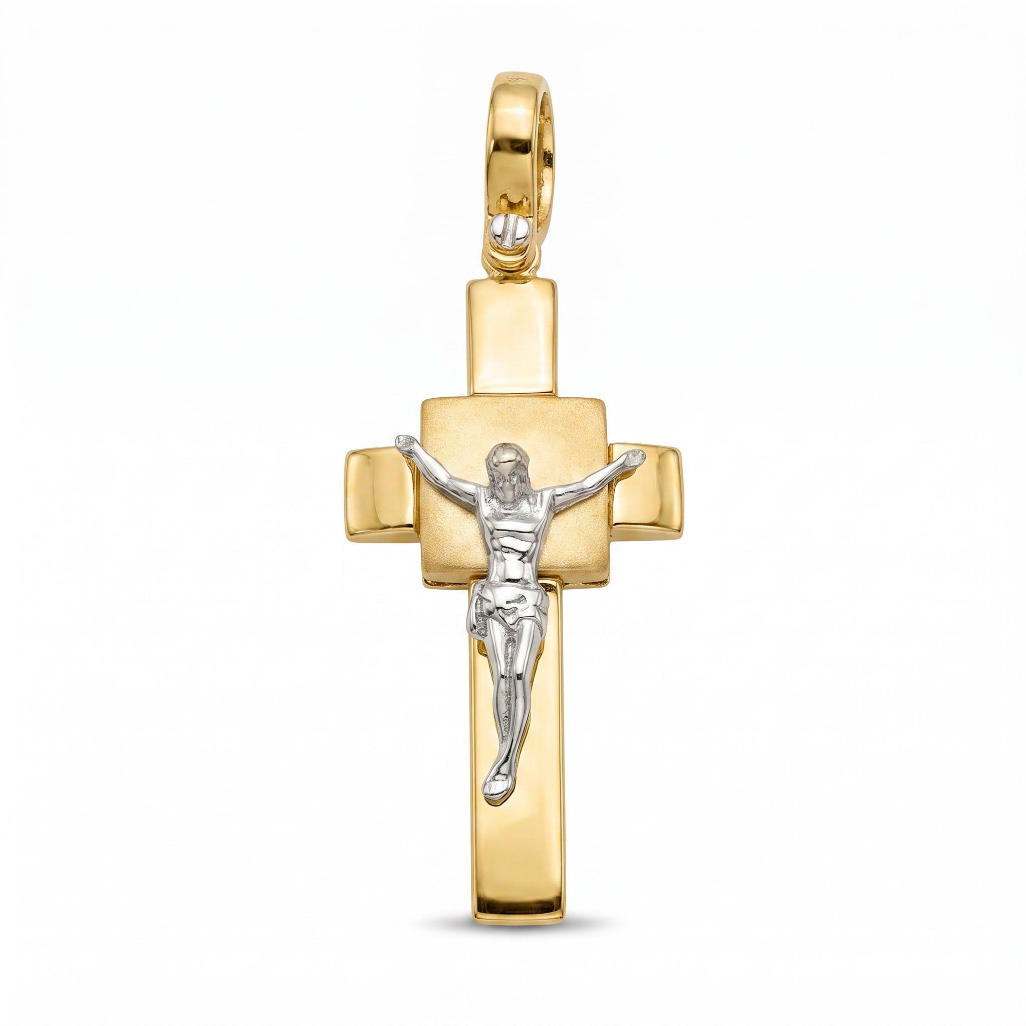 18K Two Tone Gold Crucifix Pendant