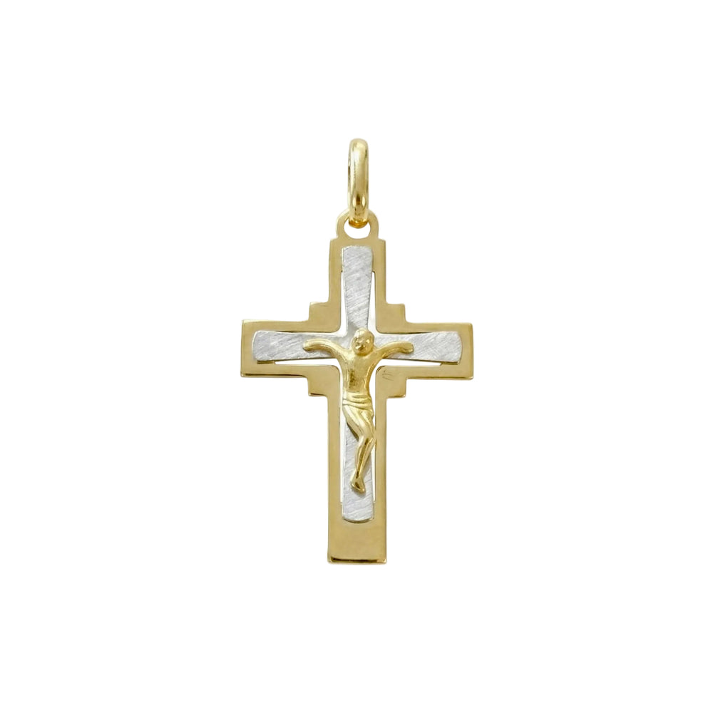 18k Gold Two Tone Crucifix Pendant