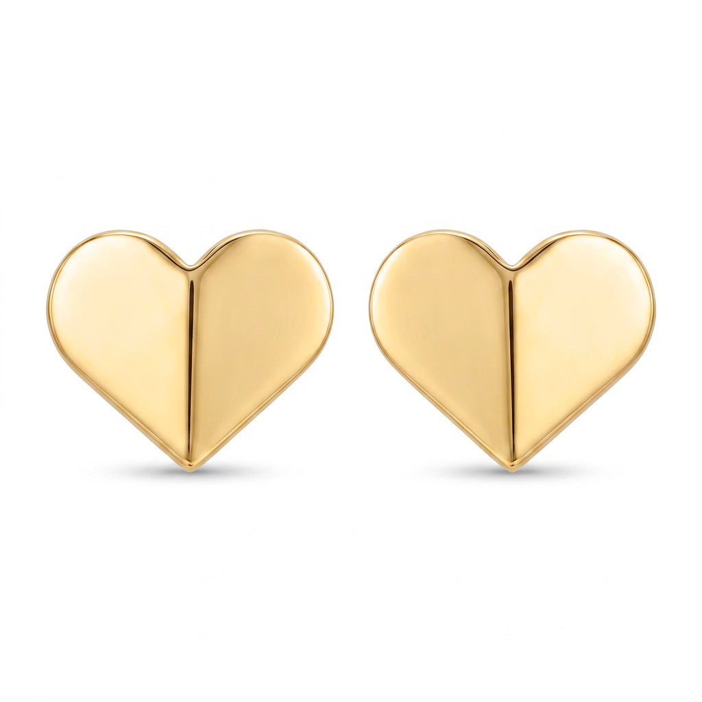 18K Yellow Gold Heart Stud Earring
