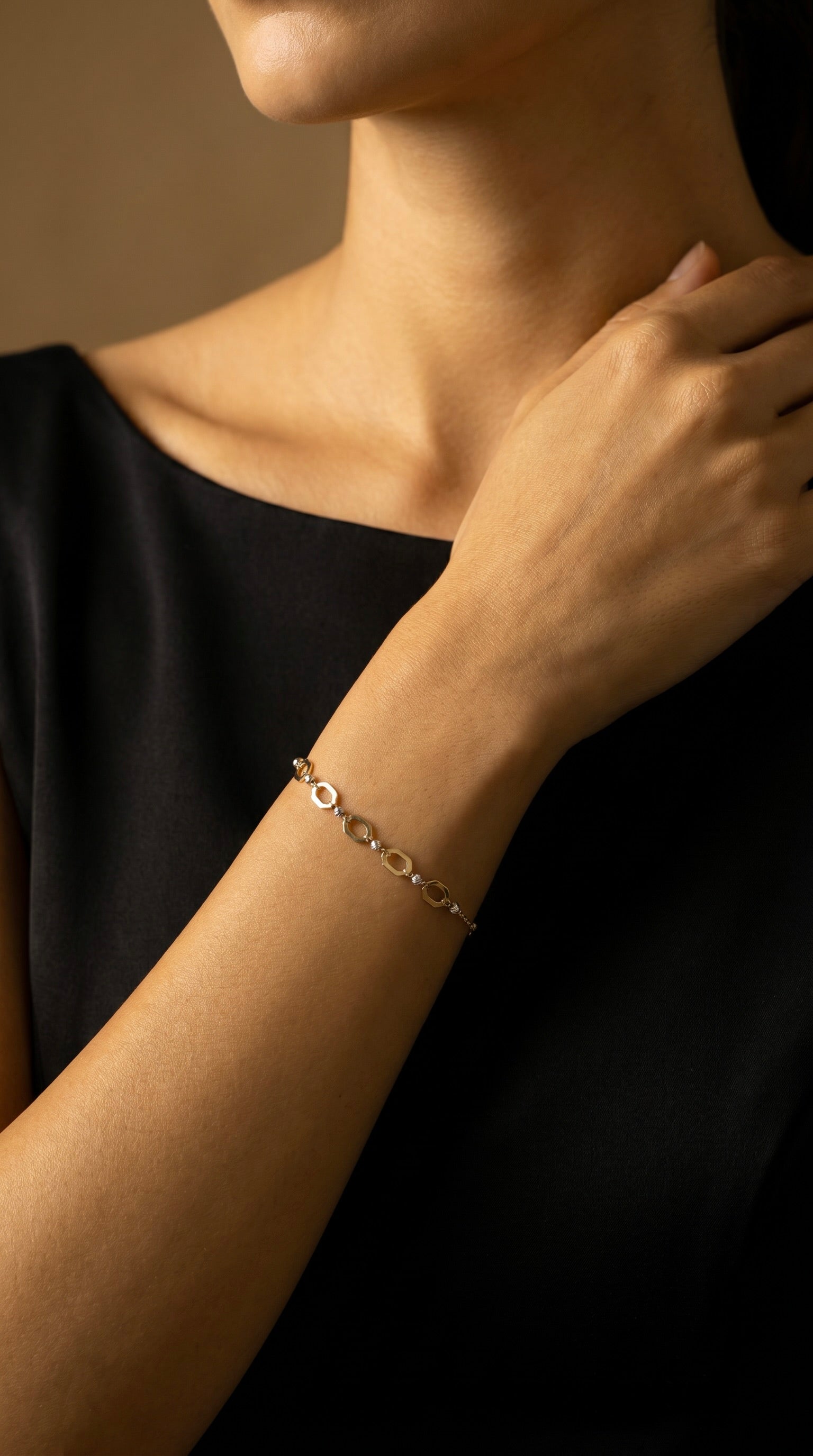 18K Two Tone Gold Hexagon Bracelet