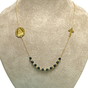 18K Solid Gold Necklace Black Beads