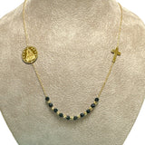 18K Solid Gold Necklace Black Beads