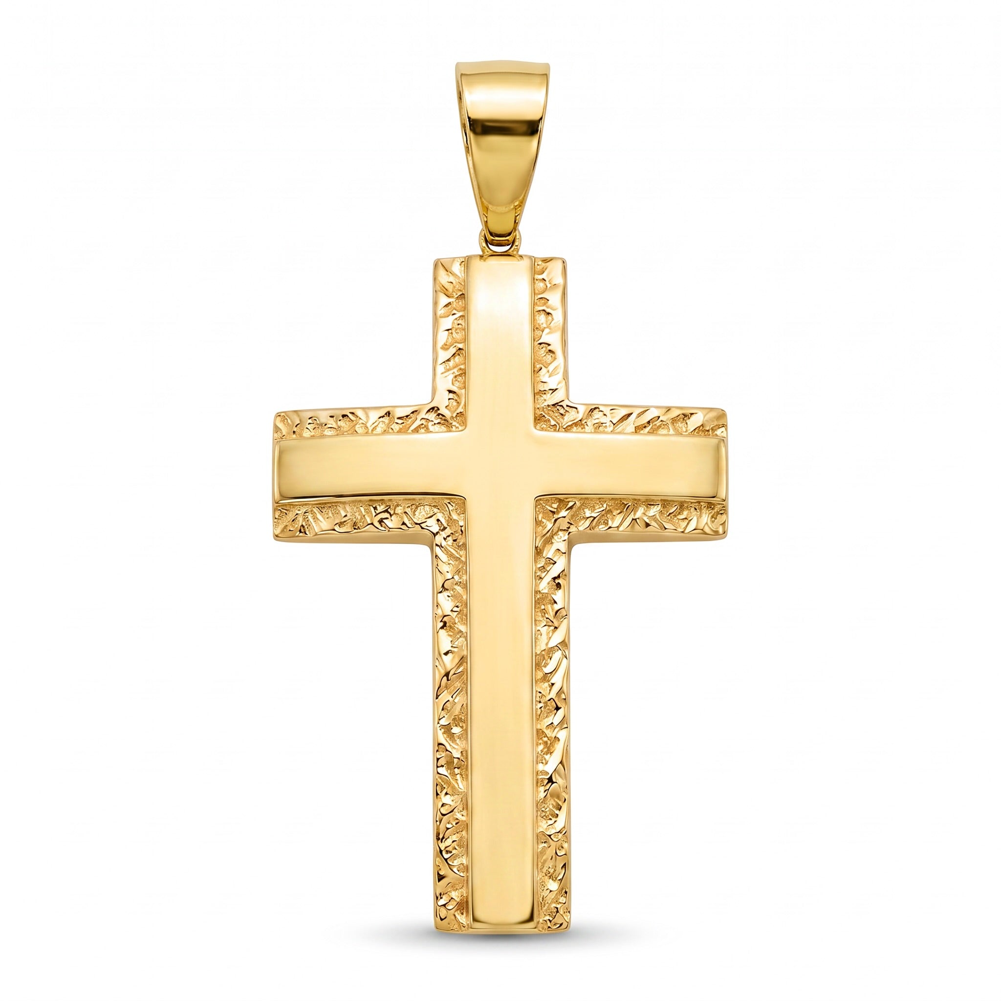 18K Yellow Gold Large Diamond Cut Cross Pendant