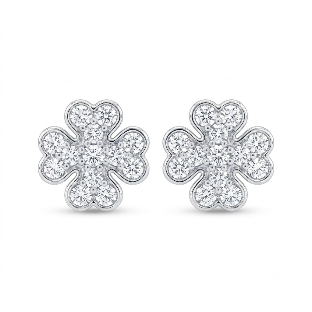 Diamond White Gold Clover Stud Earrings