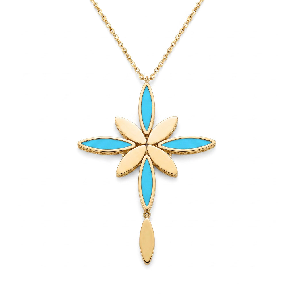 18K Yellow Gold Turquoise Gemstone Chain Necklace