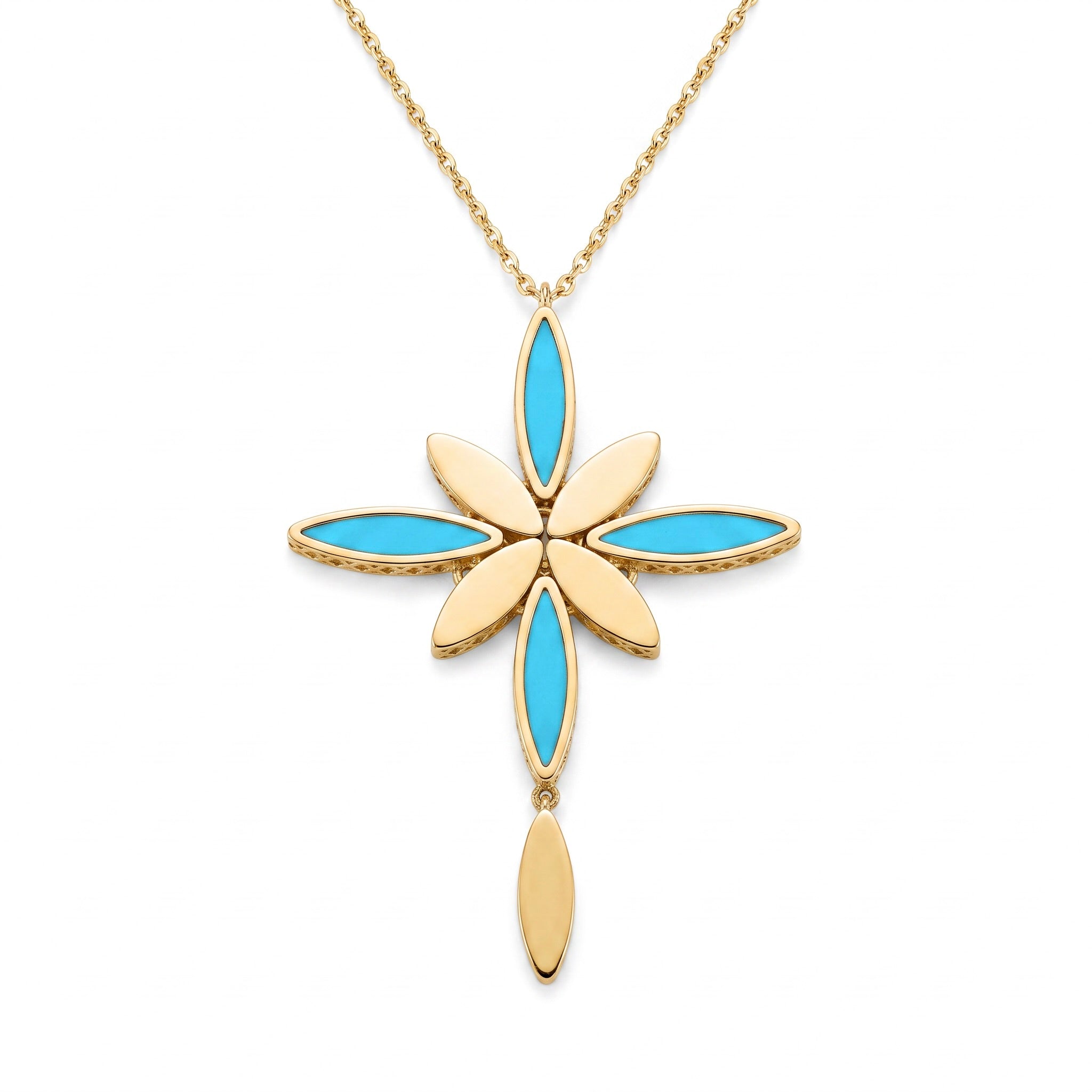 18K Yellow Gold Turquoise Gemstone Chain Necklace
