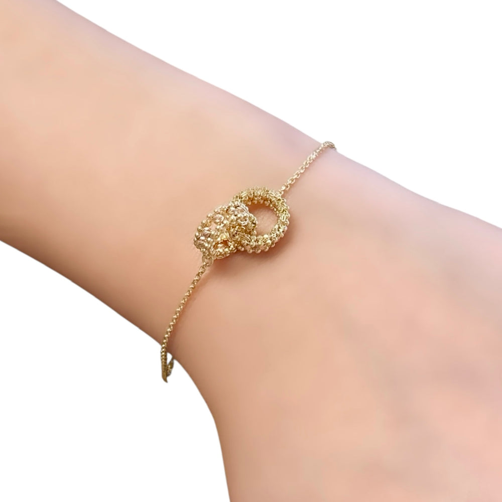 18K Gold Two Tone Double Ring Charm Chain Bracelet