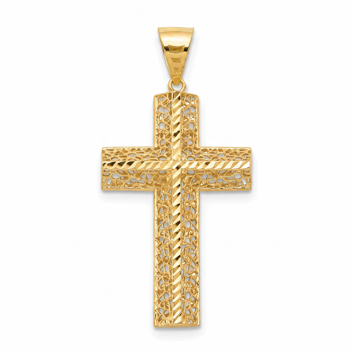 18K Yellow Gold Filigree Diamond-Cut Cross Pendant