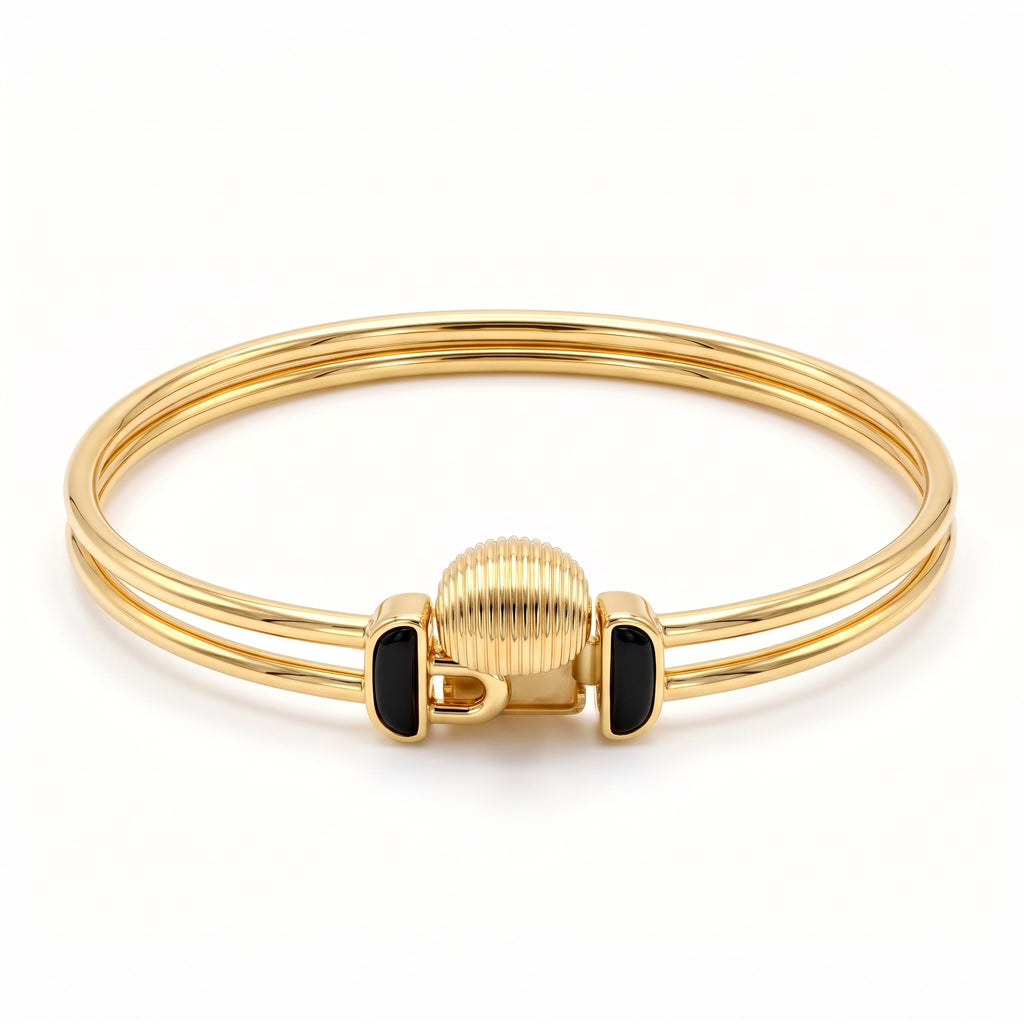 18K Yellow Gold Onyx Bangle Bracelet