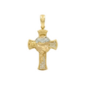 18K Gold Medium CZ Two Tone Jesus Face Cross Pendant