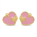 18K Yellow Gold Pink Heart Enamel Stud Earrings