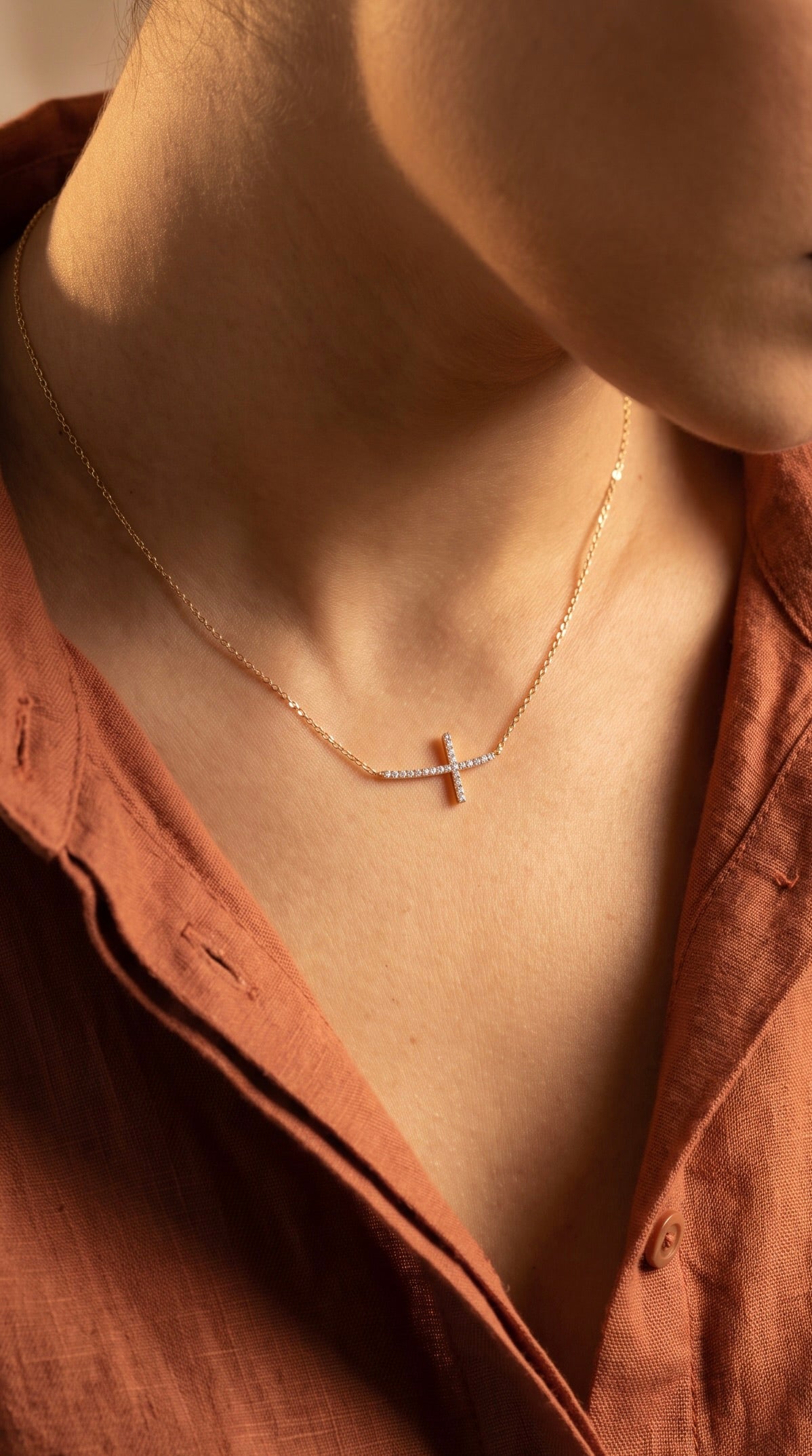 Diamond Yellow Gold Cross Chain Necklace