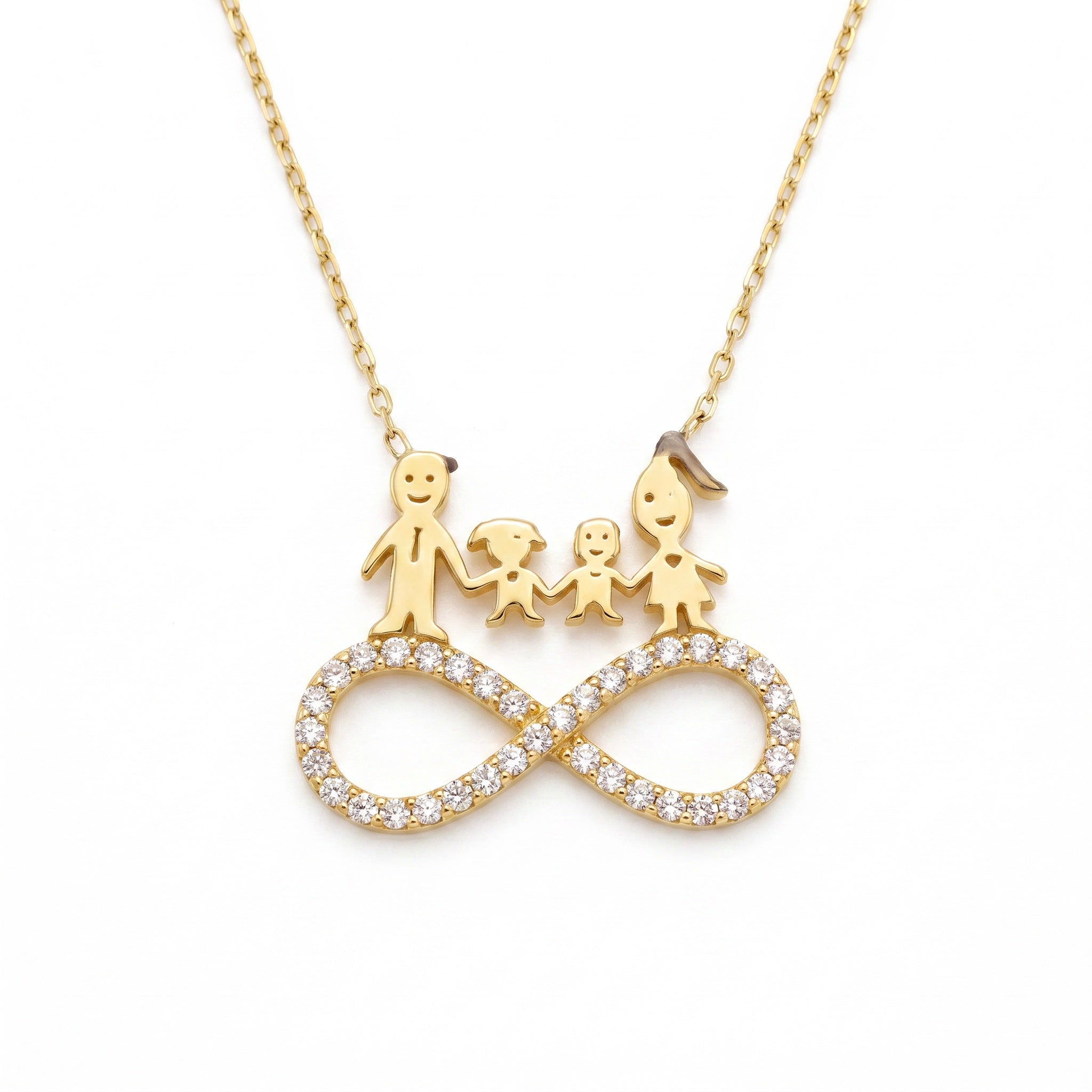 18K Yellow Gold Cubic Zirconia Black Rhodium Family Infinity Necklace
