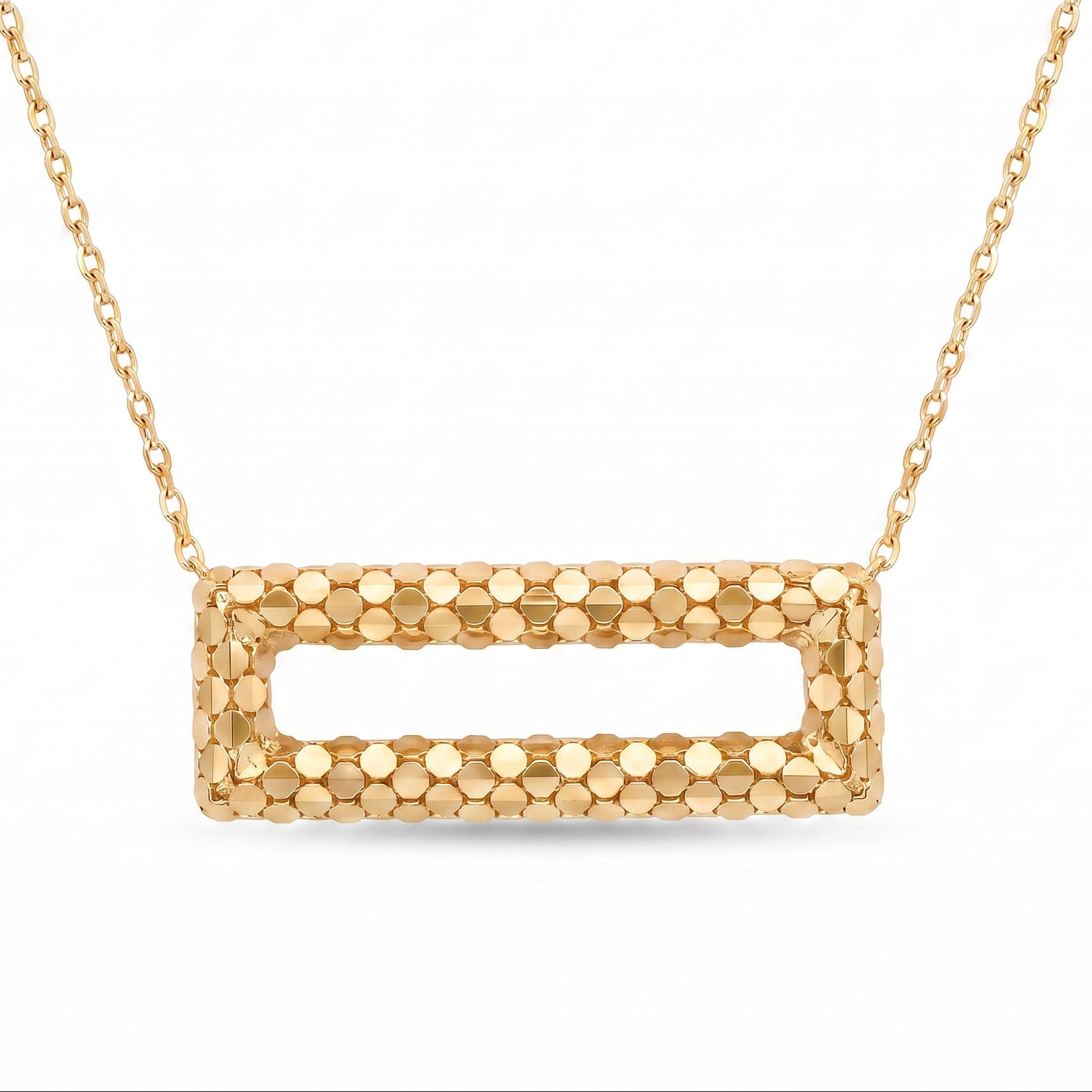 18K Yellow Gold Rectangle Chain Necklace
