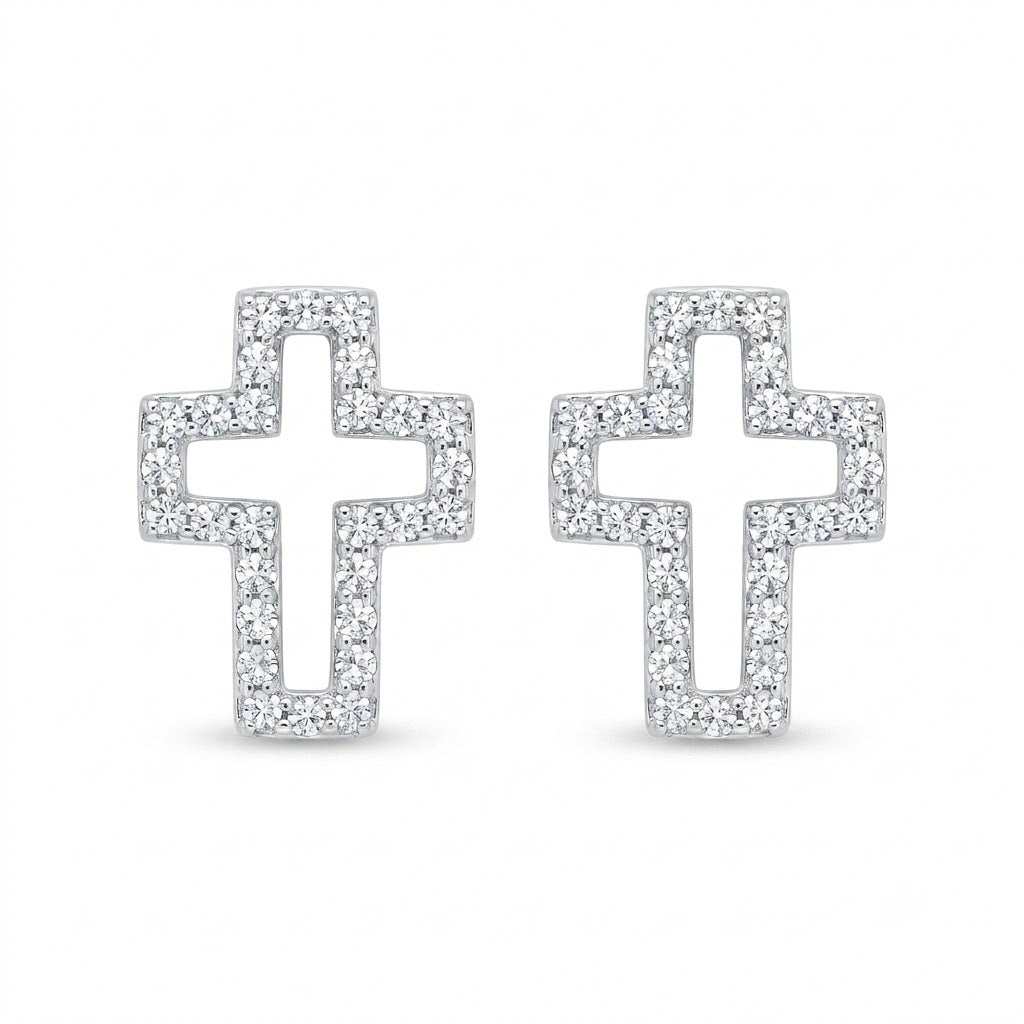 Diamond White Gold Cross Stud Earrings