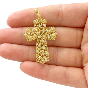 18k Gold Two Tone Cross Pendant