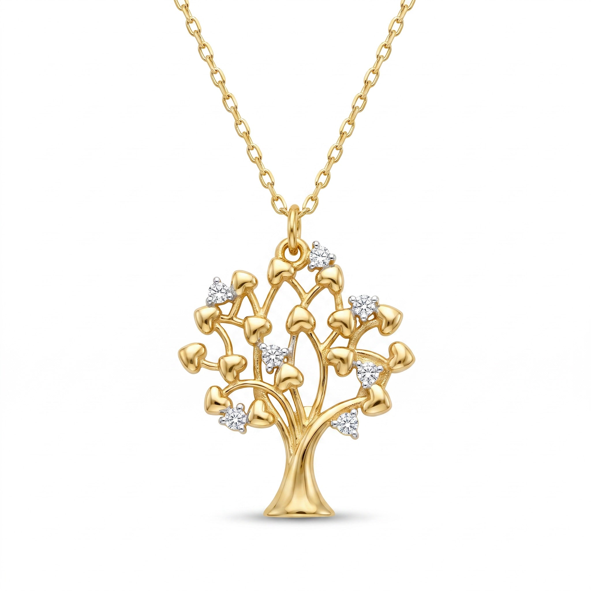 18K Gold Cubic Zirconia Heart Tree Necklace