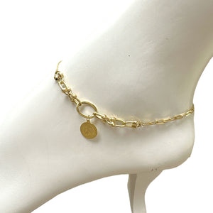 18K Solid Gold Beads Anklet