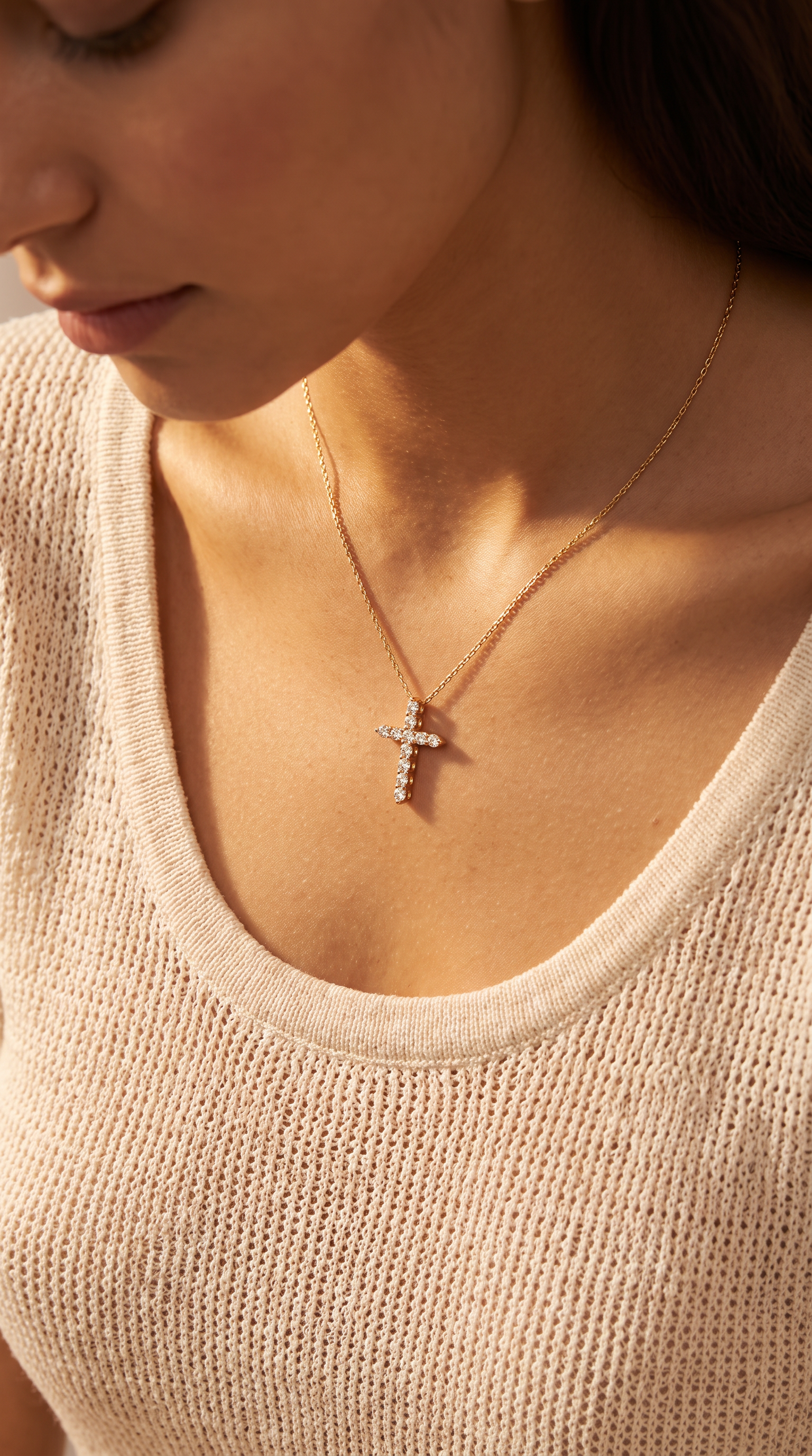 Diamond Yellow Gold Cross Chain Necklace