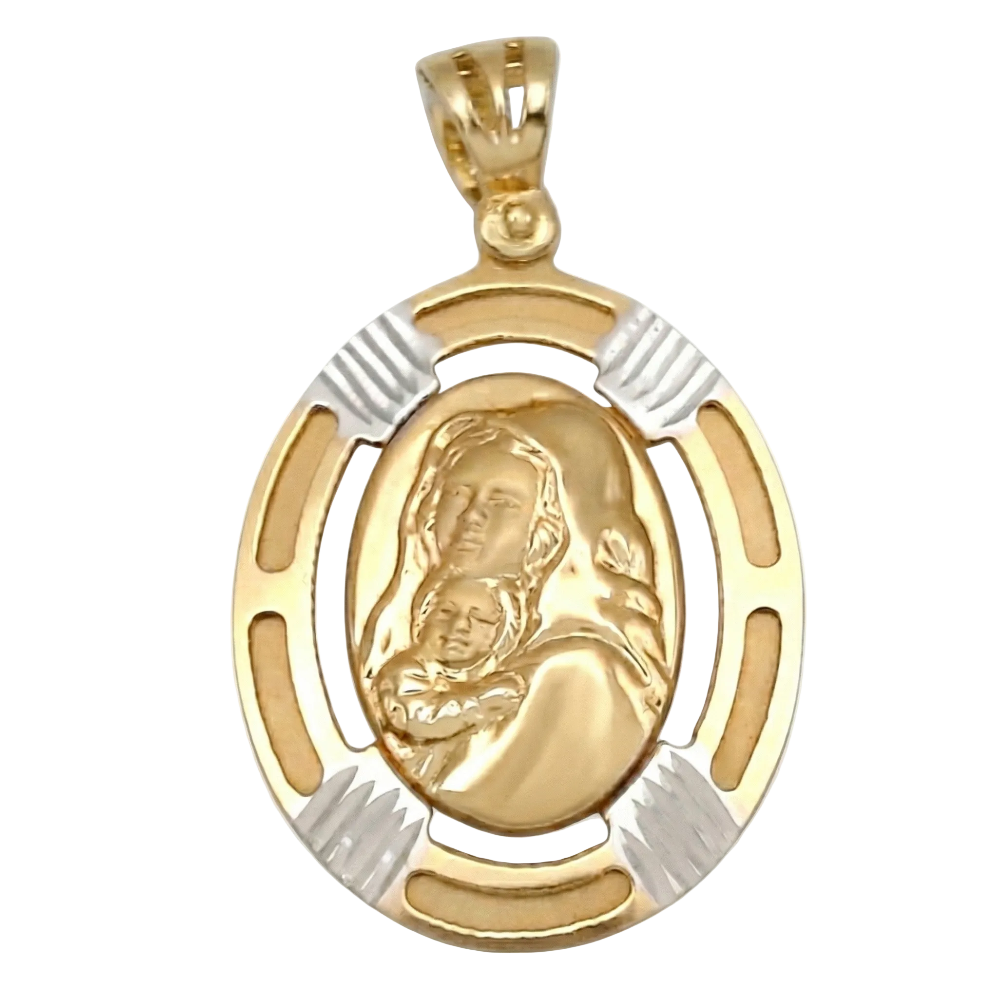 18K Two Tone Gold Pendant Mary & Jesus Icon