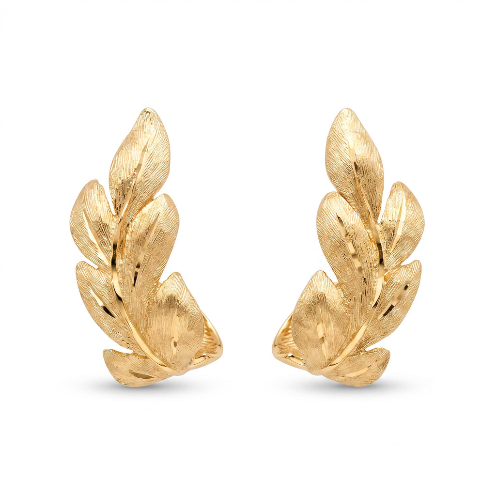 18K Yellow Gold Leaf Stud Earring