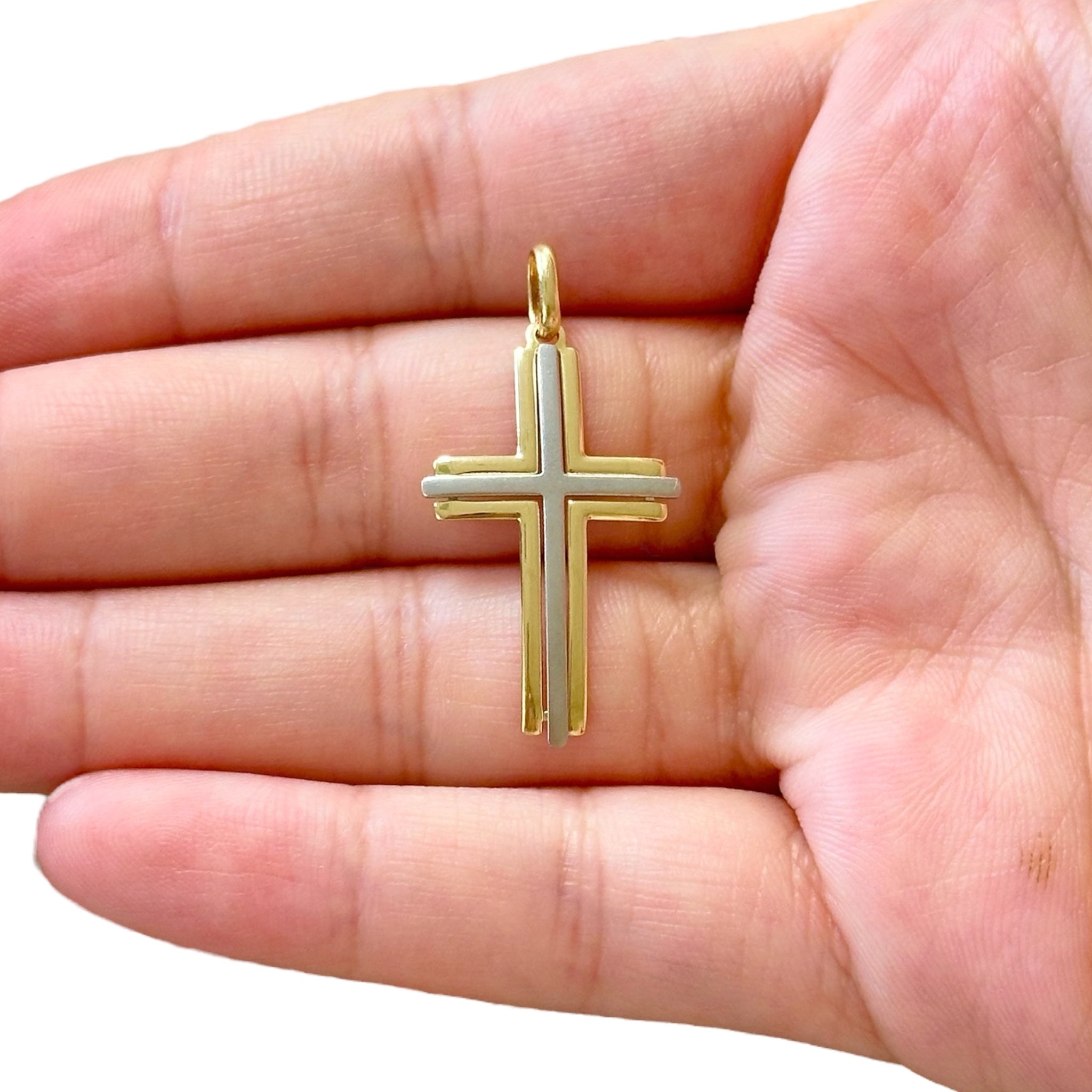18k Gold Two Tone Large Cross Pendant
