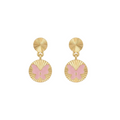 18K Yellow Gold Pink Enamel Butterfly Earrings