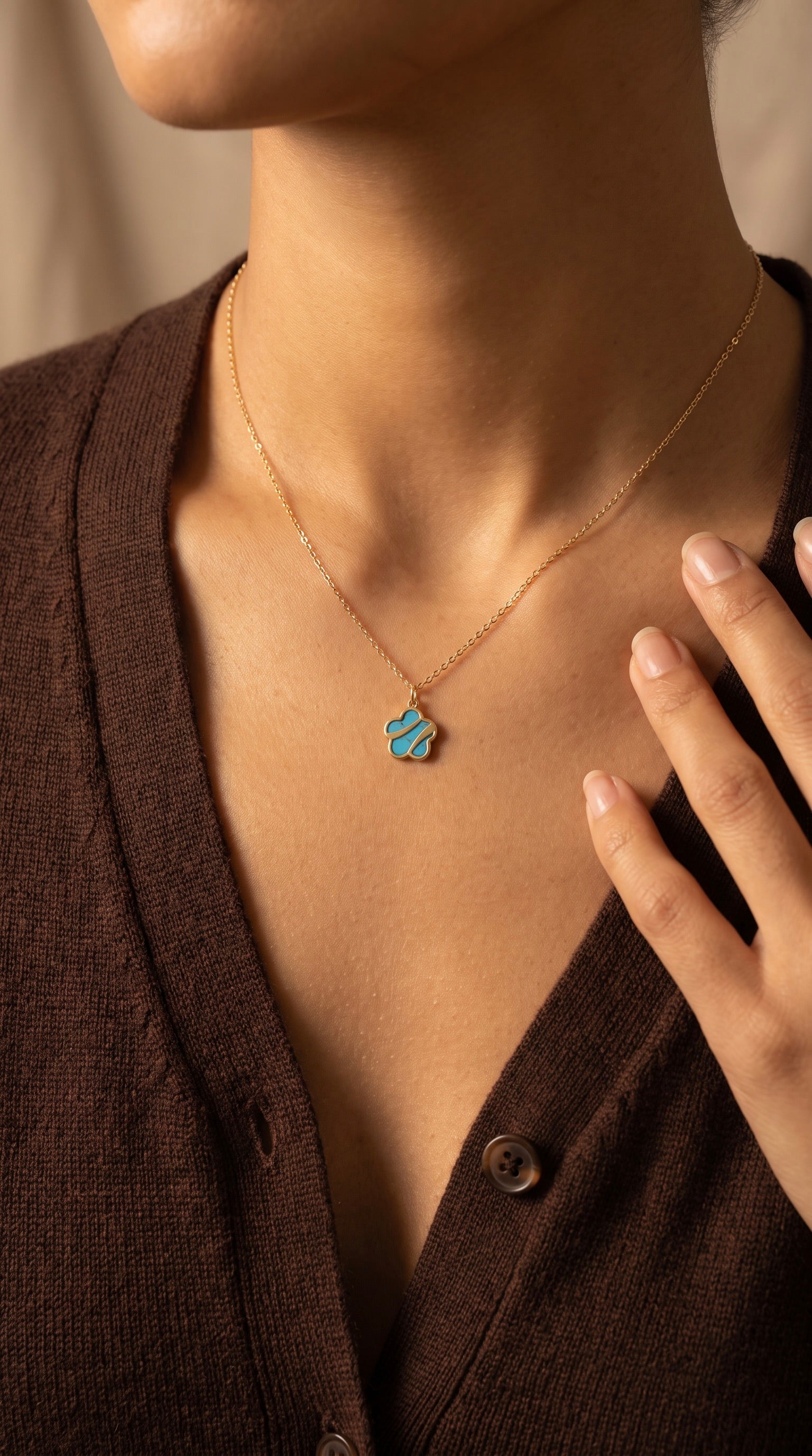 18K Yellow Gold Turquoise Gemstone Chain Necklace