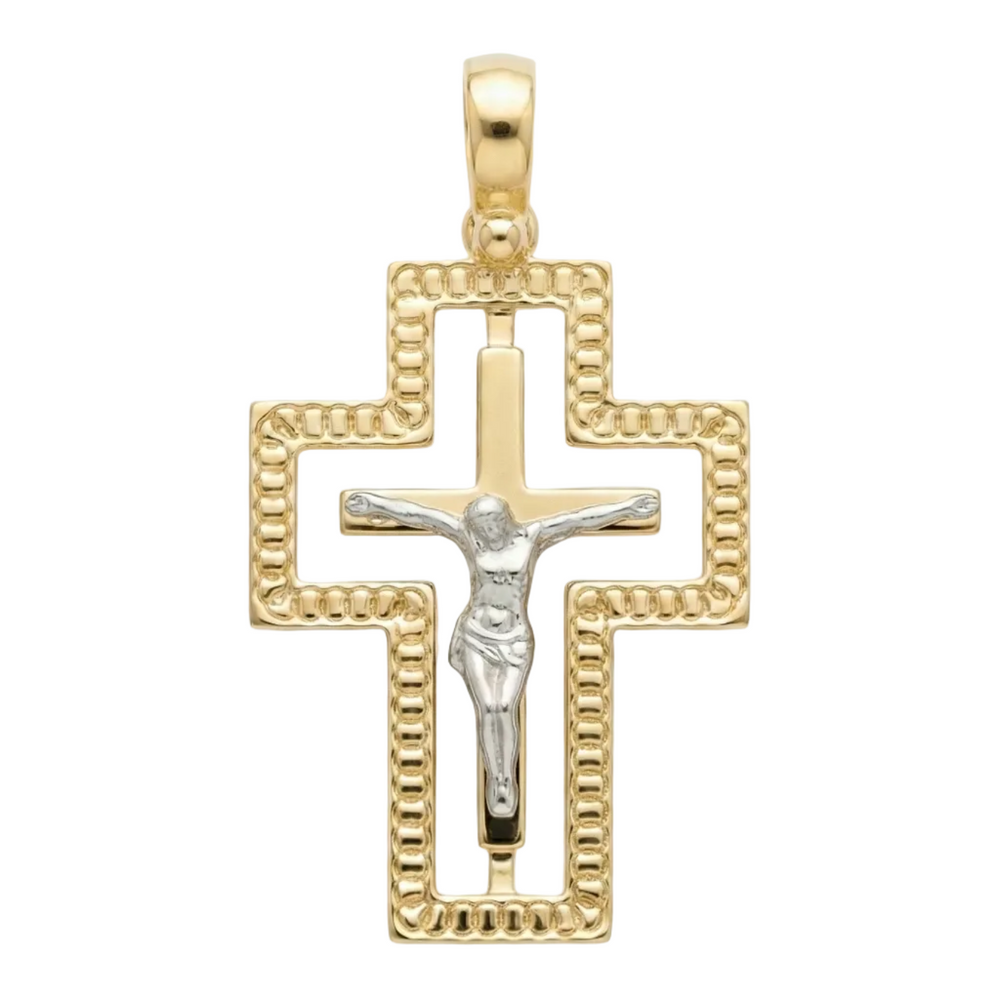 18K Two Tone Gold Crucifix Pendant