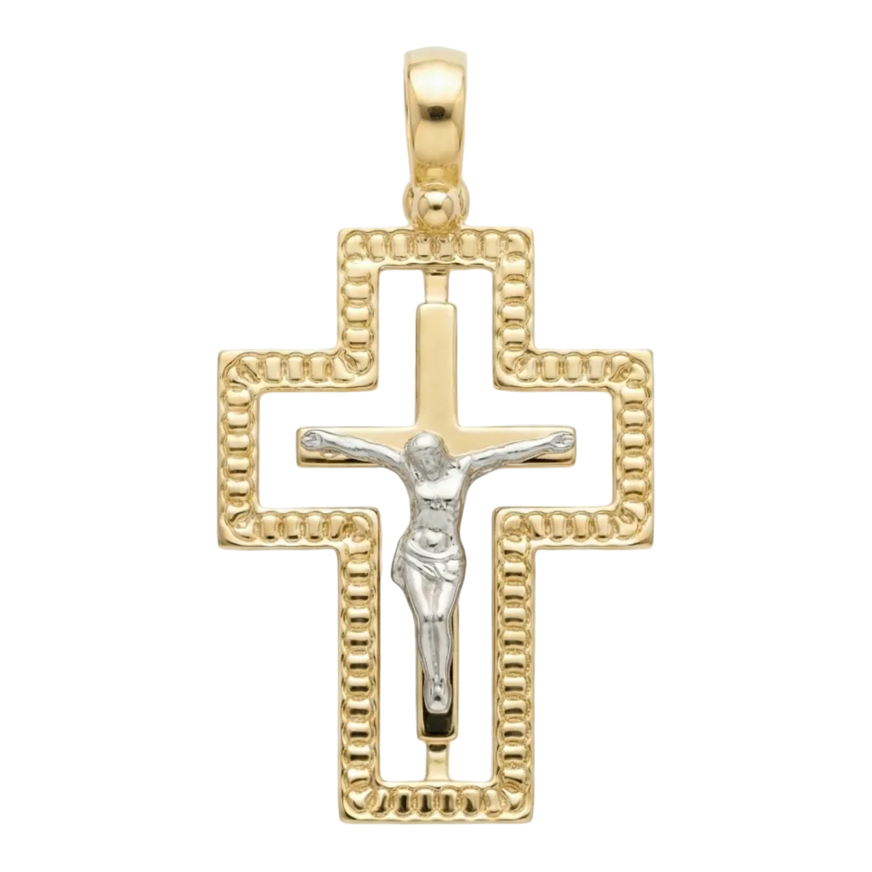 18K Two Tone Gold Crucifix Pendant