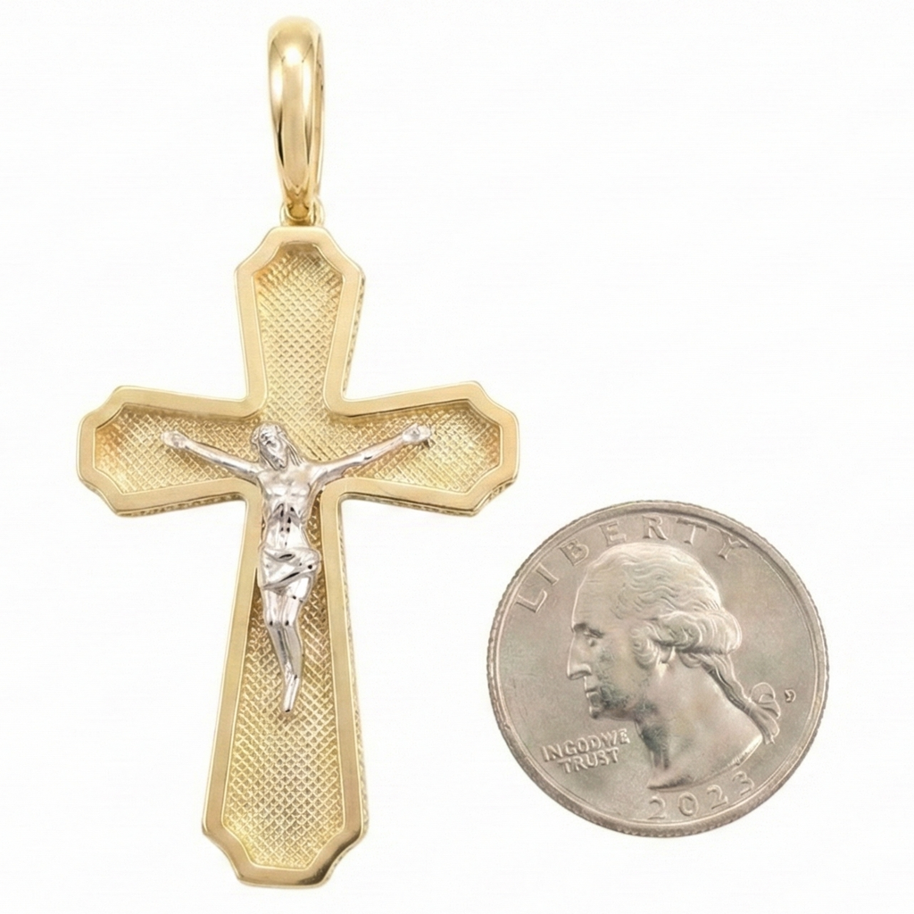 18K Two Tone Large Crucifix Pendant