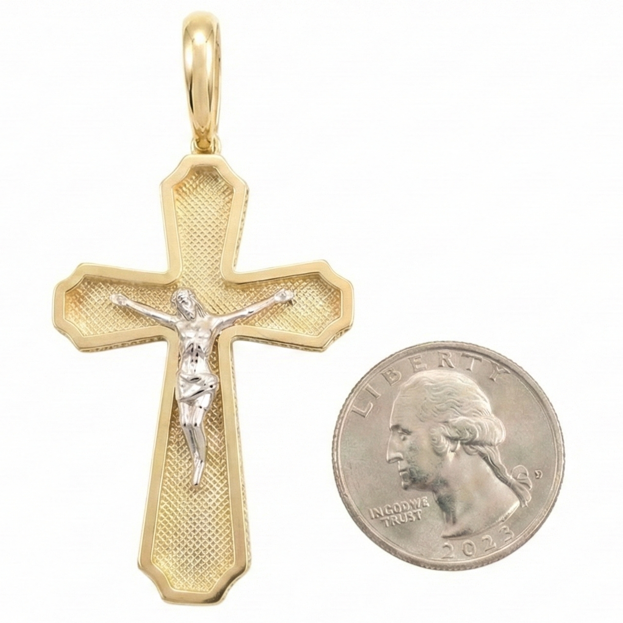 18K Two Tone Large Crucifix Pendant