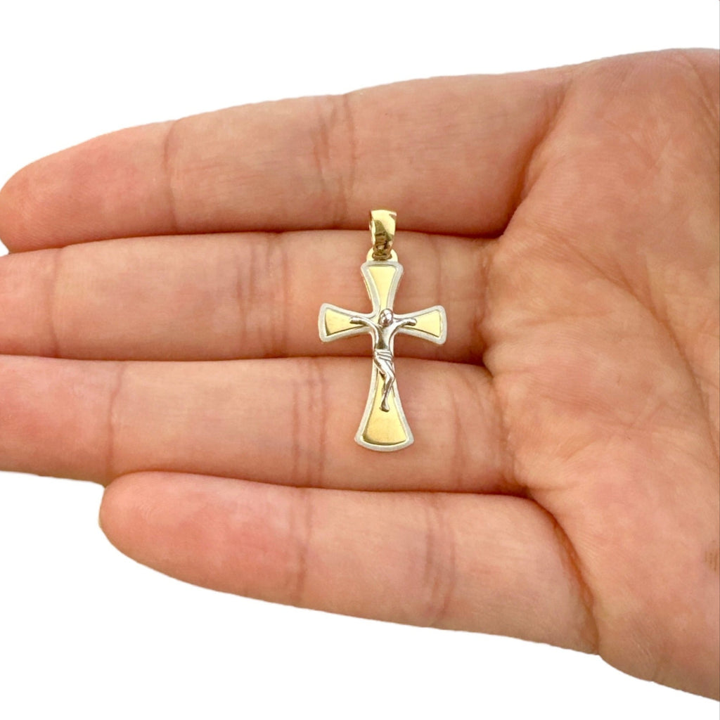 18k Gold Two Tone Crucifix Pendant