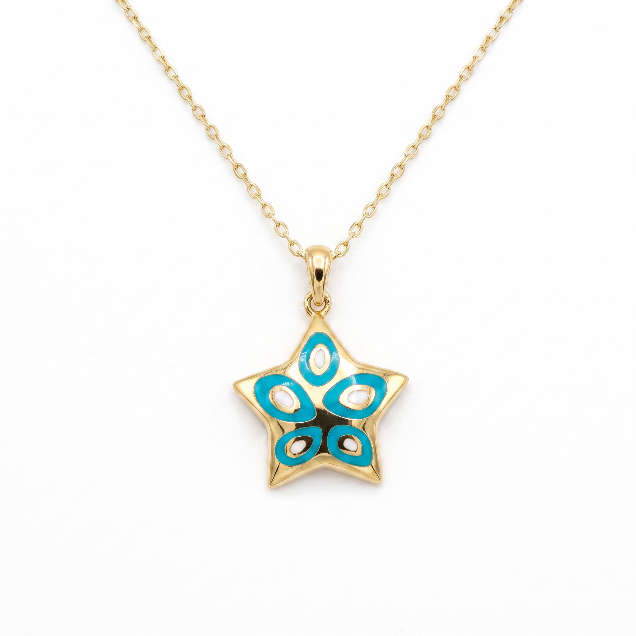 18K Yellow Gold Enamel Star Necklace