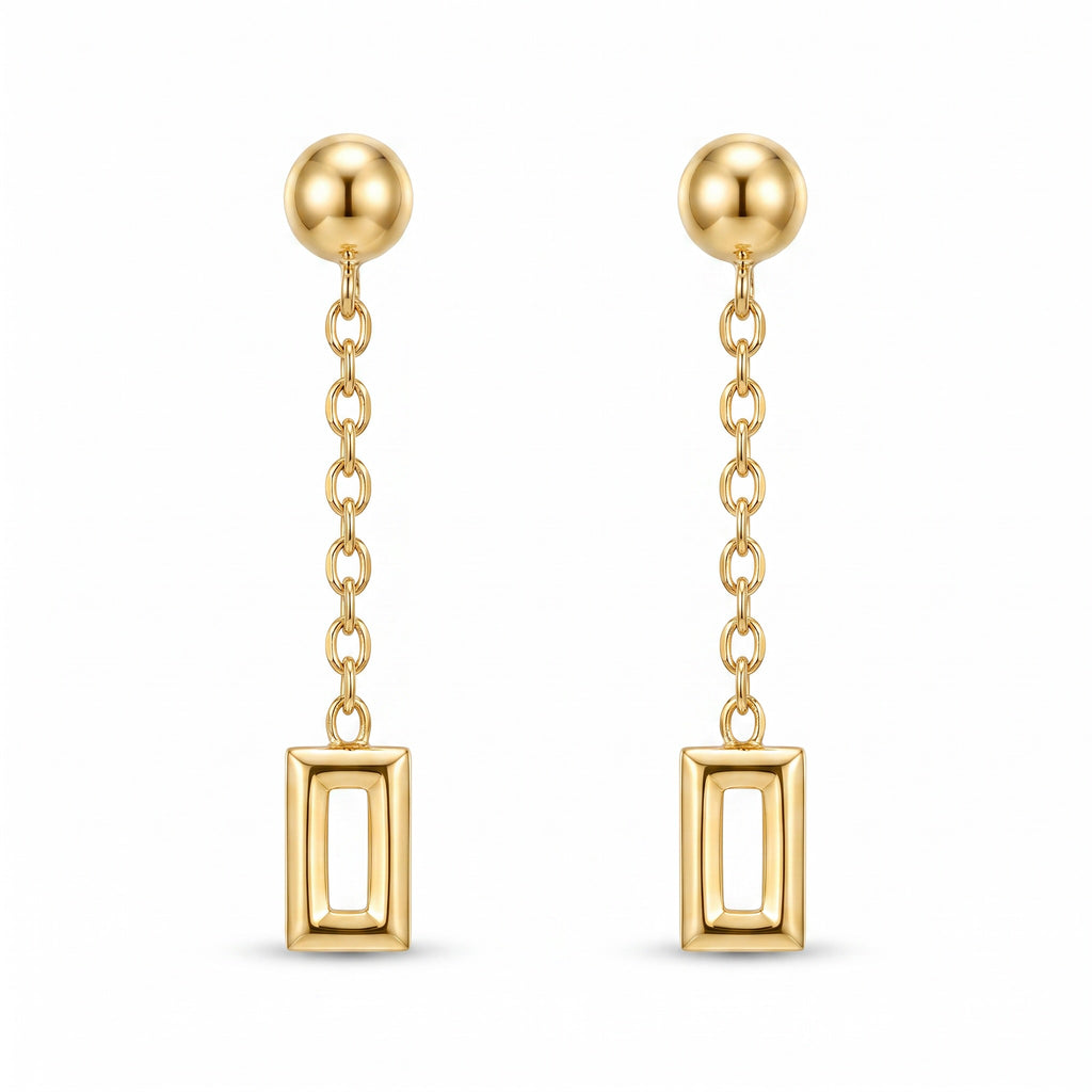 18K Yellow Gold Rectangle Dangle Earrings