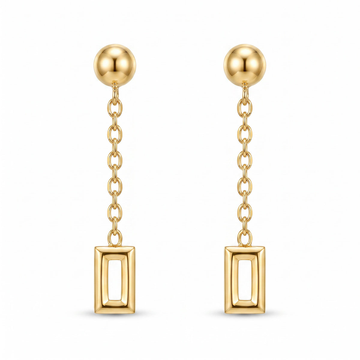 18K Yellow Gold Rectangle Dangle Earrings
