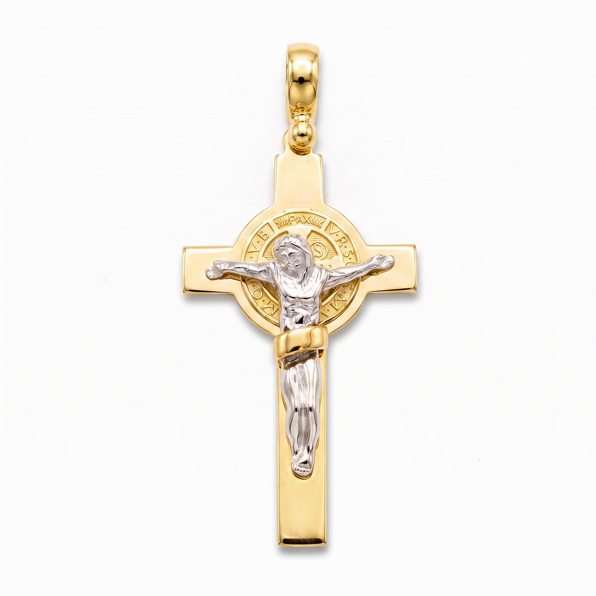 18K Two Tone Gold Crucifix Pendant