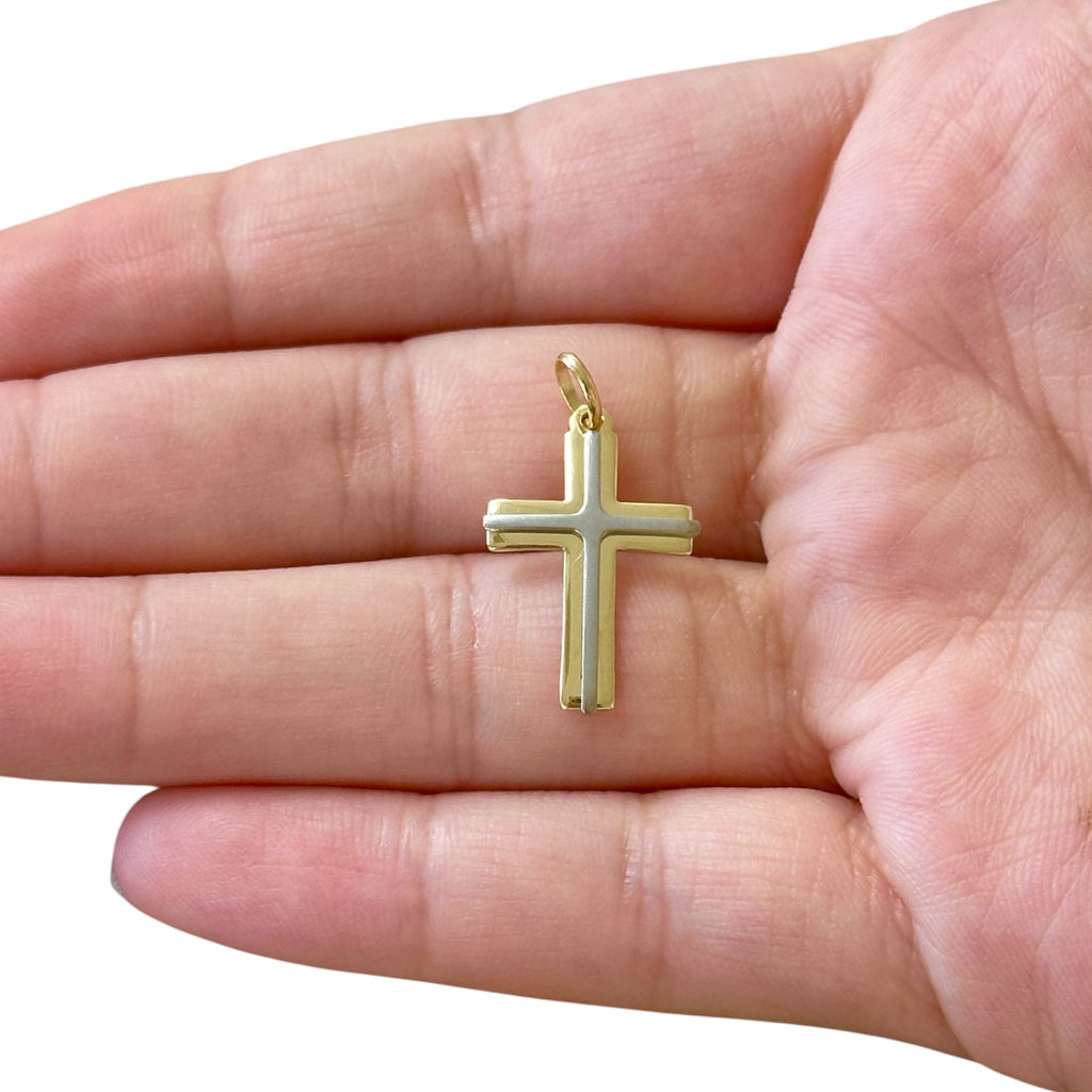 18k Gold Two Tone Small Cross Pendant