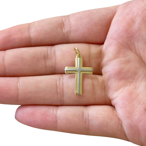 18k Gold Two Tone Cross Pendant