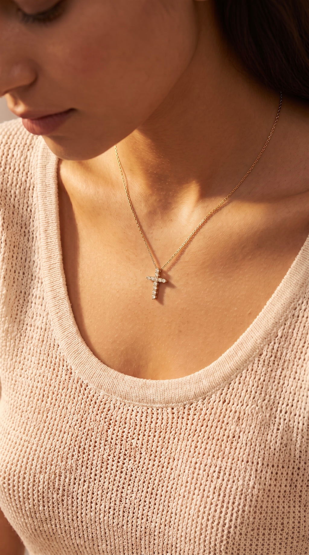Diamond Yellow Gold Cross Chain Necklace