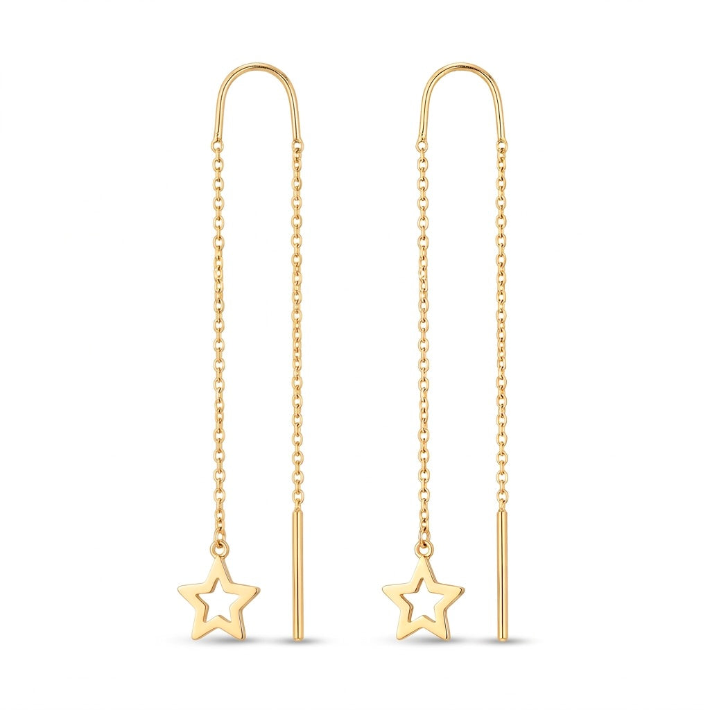 18K Yellow Gold Star Dangle Earrings