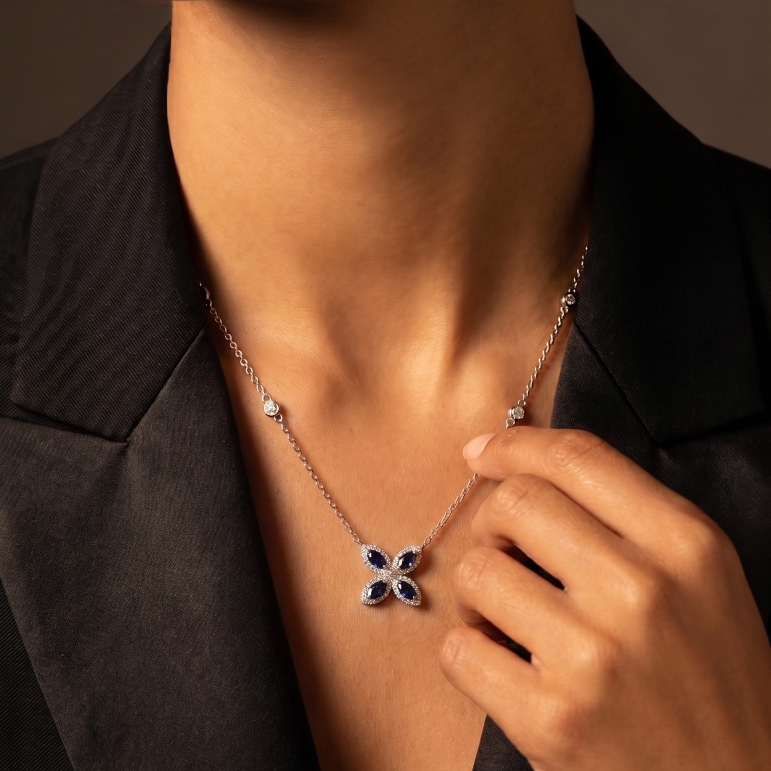 Diamond White Gold Sapphire Butterfly Necklace