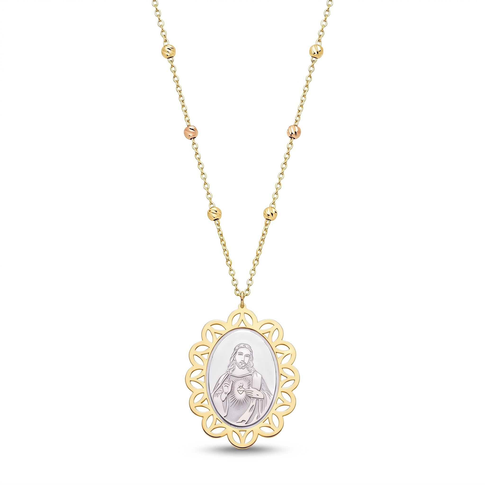 18K Multicolor Gold Jesus Necklace