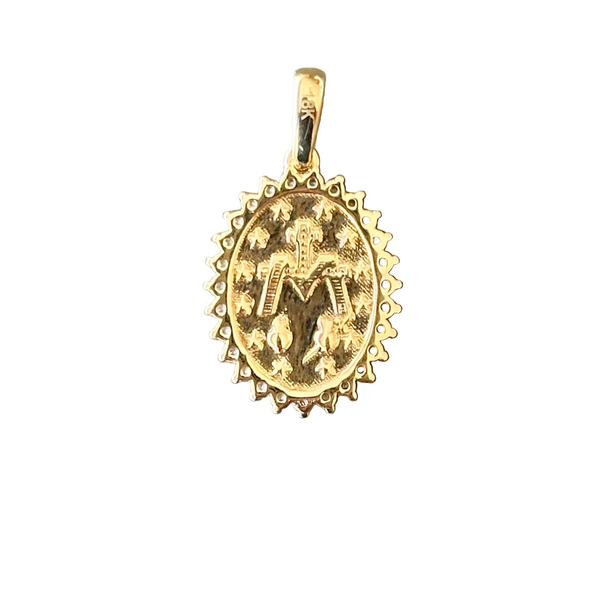 18K Gold Pendant CZ St. Mary Icon