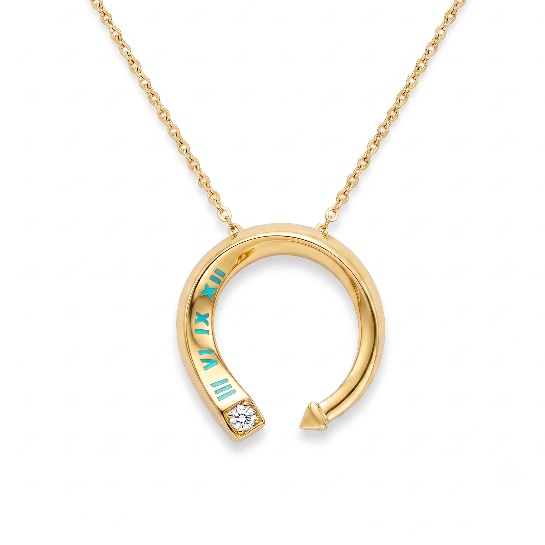 18K Yellow Gold Cubic Zirconia Blue Enamel Chain Necklace